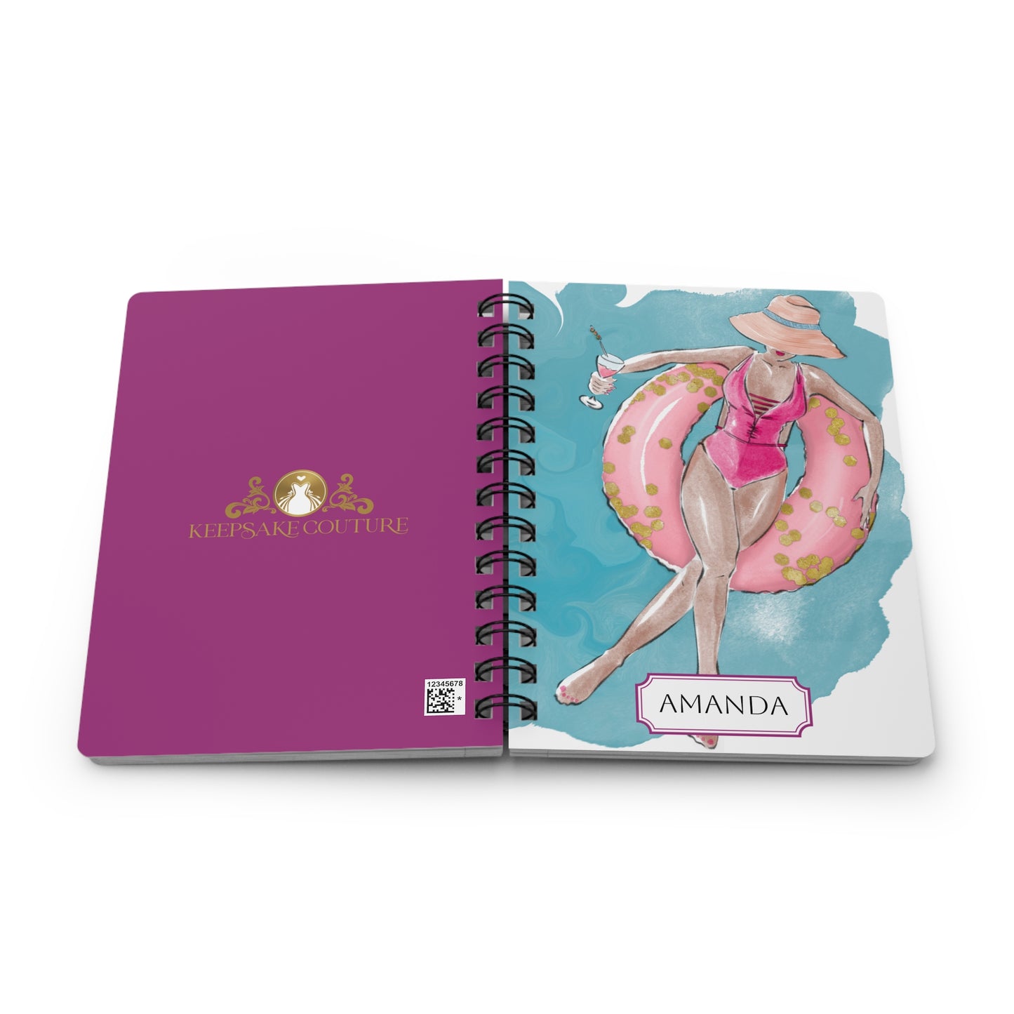Keepsake Couture Personalizable Cocktail Hour Fashion Illustrated Spiral Bound Notebook Journal