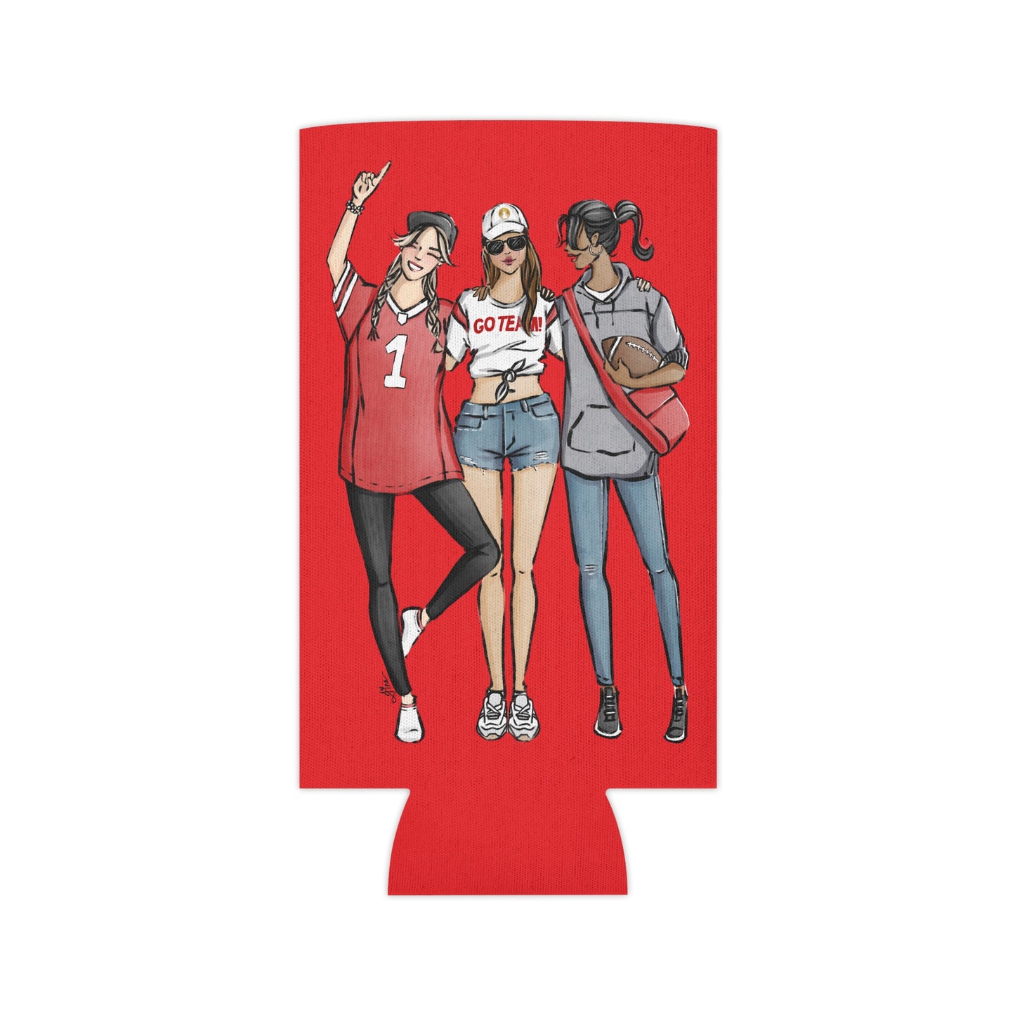 Keepsake Couture Fashion Illustrated Game Day Slim Can Cooler - RED TEAMS