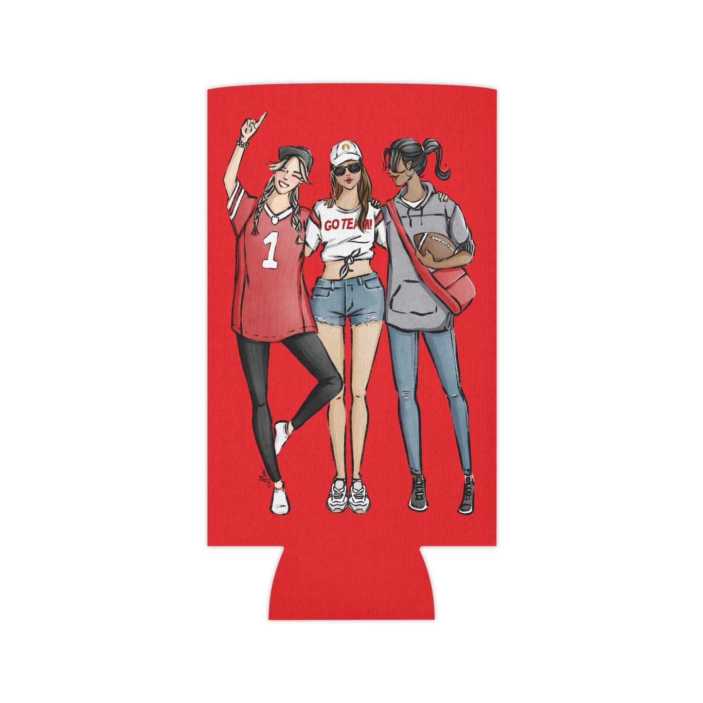 Keepsake Couture Fashion Illustrated Game Day Slim Can Cooler - RED TEAMS