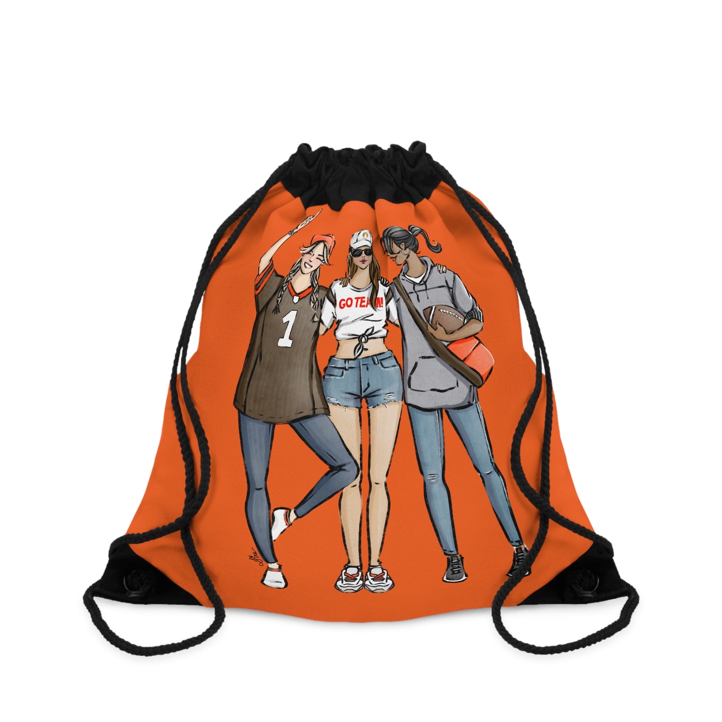 Keepsake Couture Fashion Illustrated Game Day Drawstring Bag - BROWN & ORANGE TEAMS