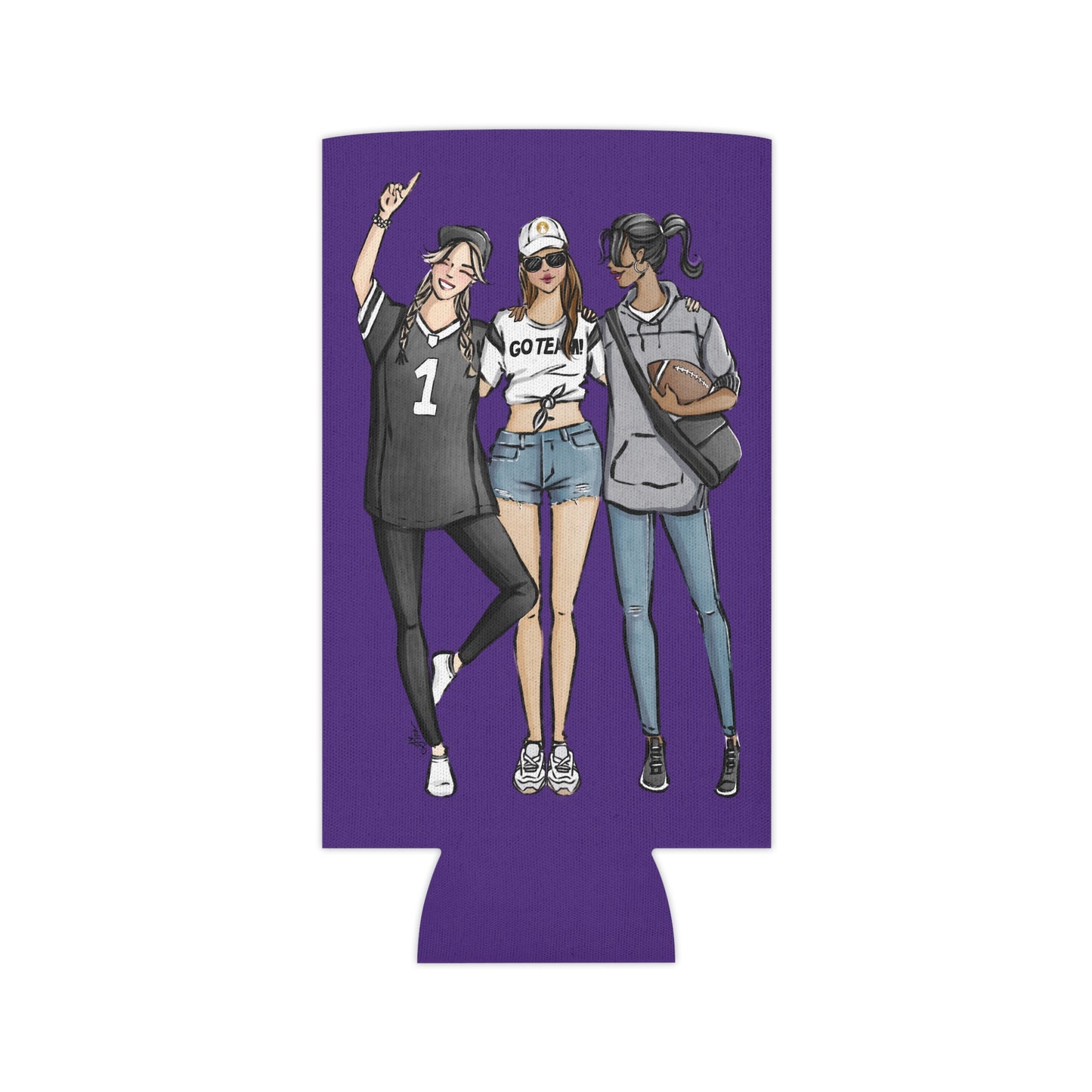 Keepsake Couture Fashion Illustrated Game Day Slim Can Cooler - PURPLE TEAMS