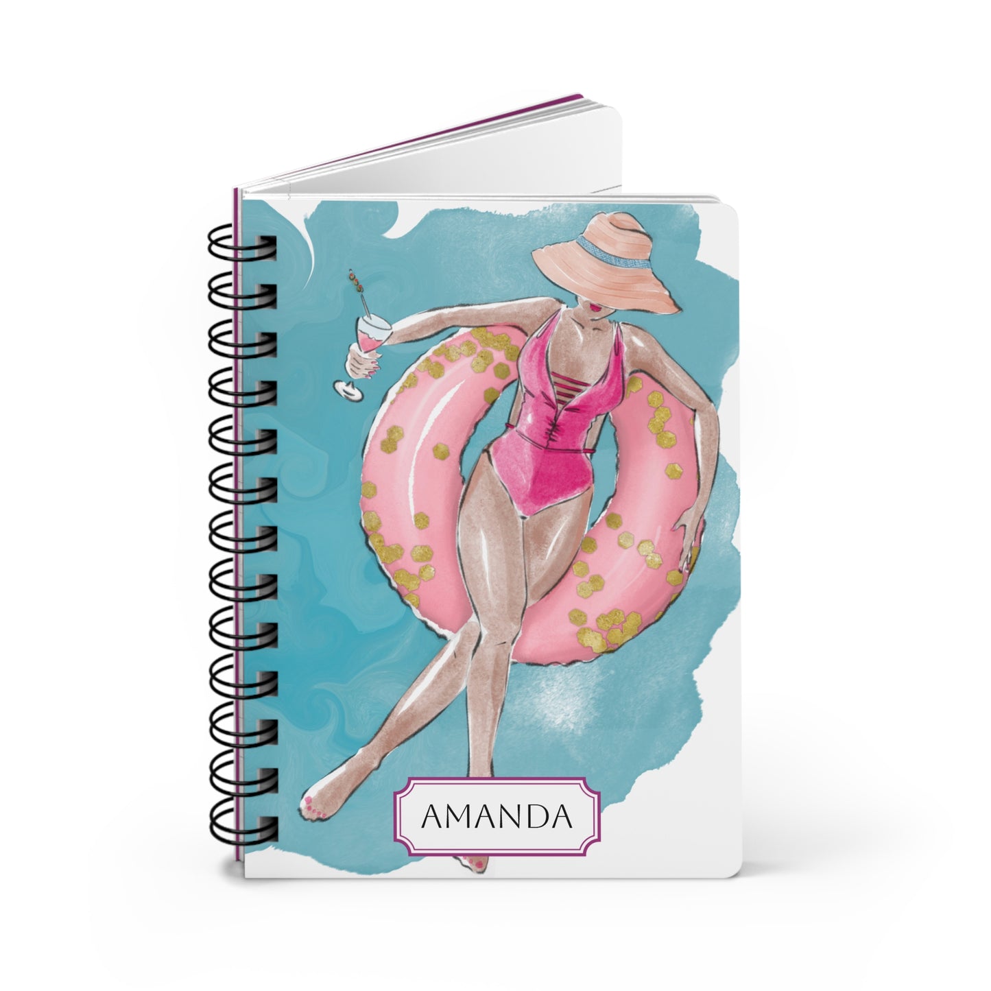 Keepsake Couture Personalizable Cocktail Hour Fashion Illustrated Spiral Bound Notebook Journal
