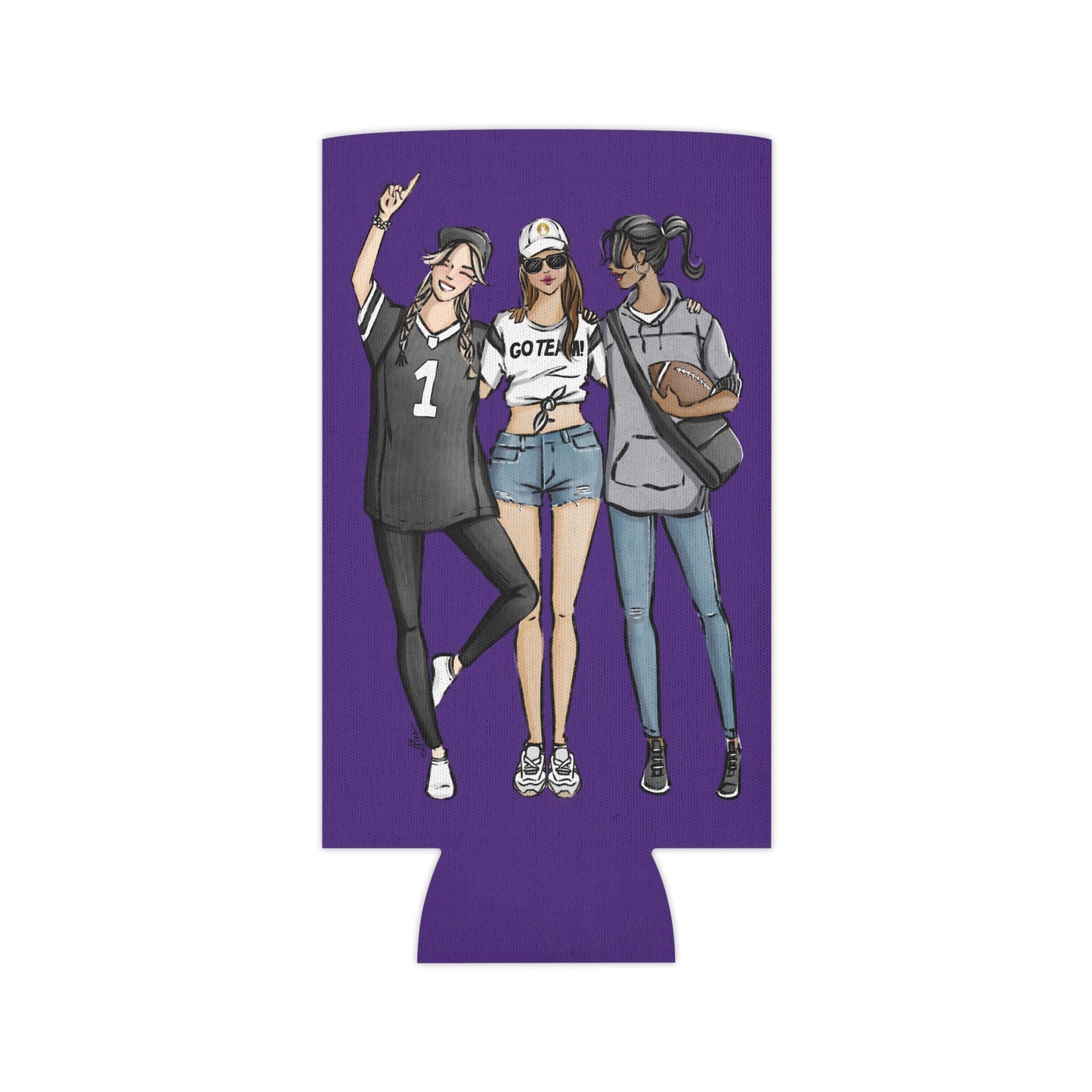 Keepsake Couture Fashion Illustrated Game Day Slim Can Cooler - PURPLE TEAMS