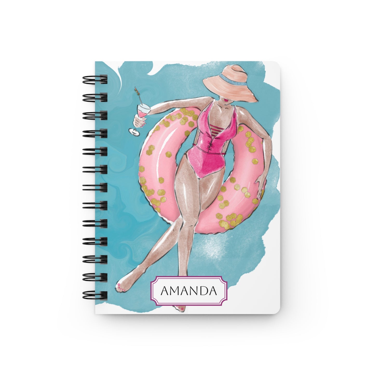 Keepsake Couture Personalizable Cocktail Hour Fashion Illustrated Spiral Bound Notebook Journal