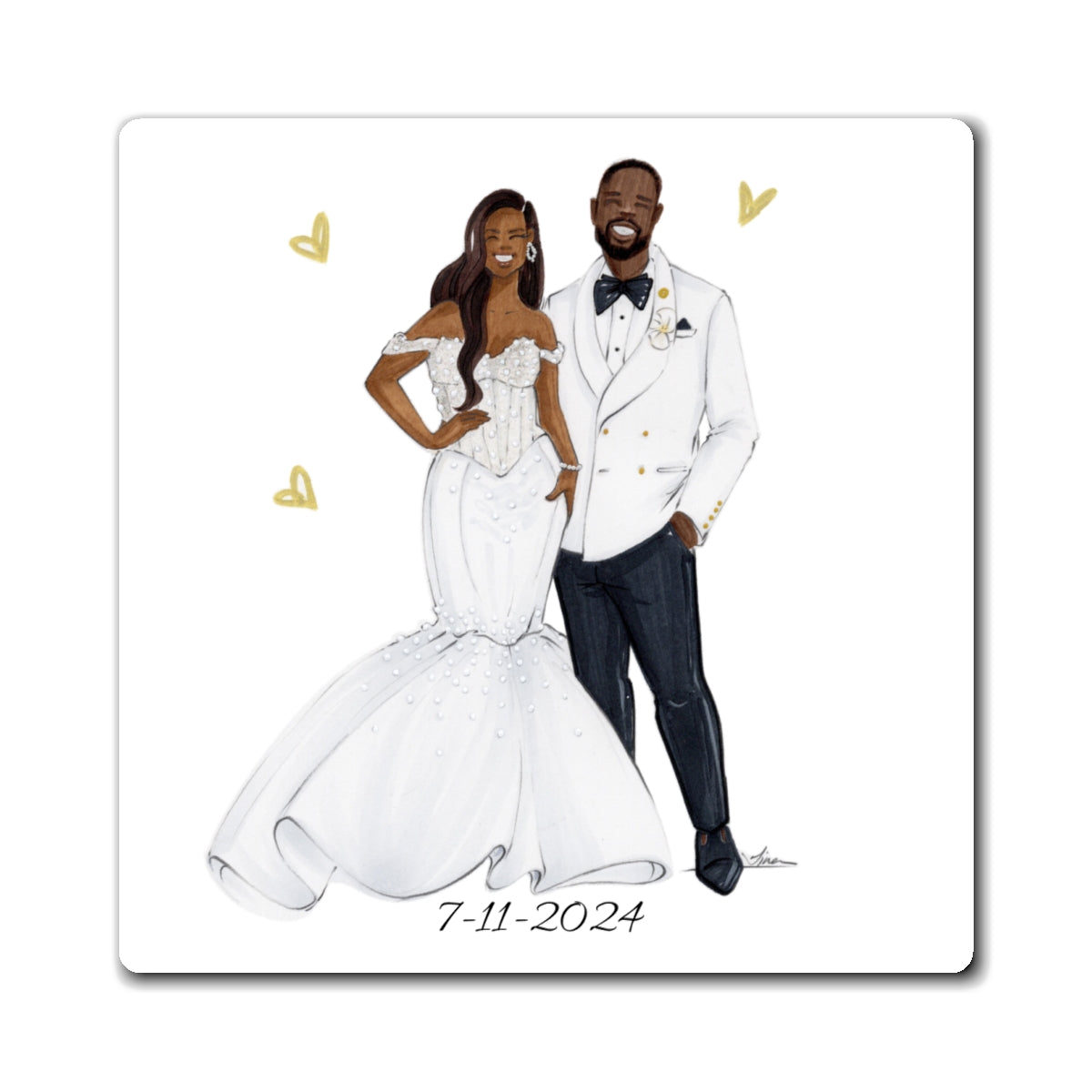 Large Custom Illustrated Wedding Magnet
