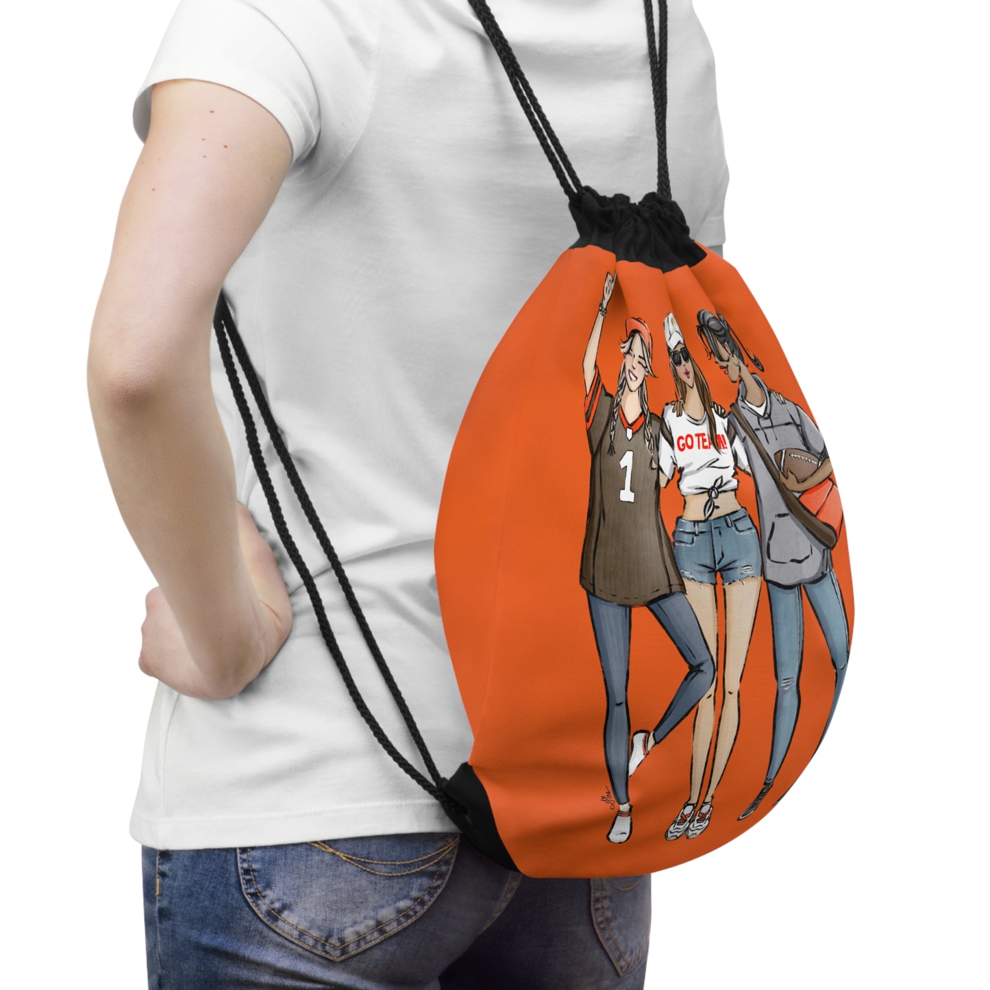 Keepsake Couture Fashion Illustrated Game Day Drawstring Bag - BROWN & ORANGE TEAMS