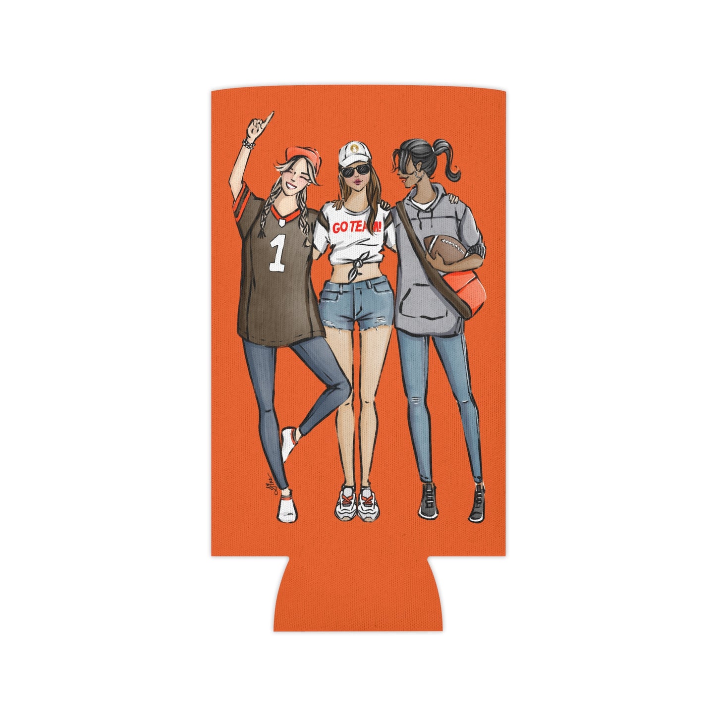Keepsake Couture Fashion Illustrated Game Day Slim Can Cooler - BROWN & ORANGE TEAMS