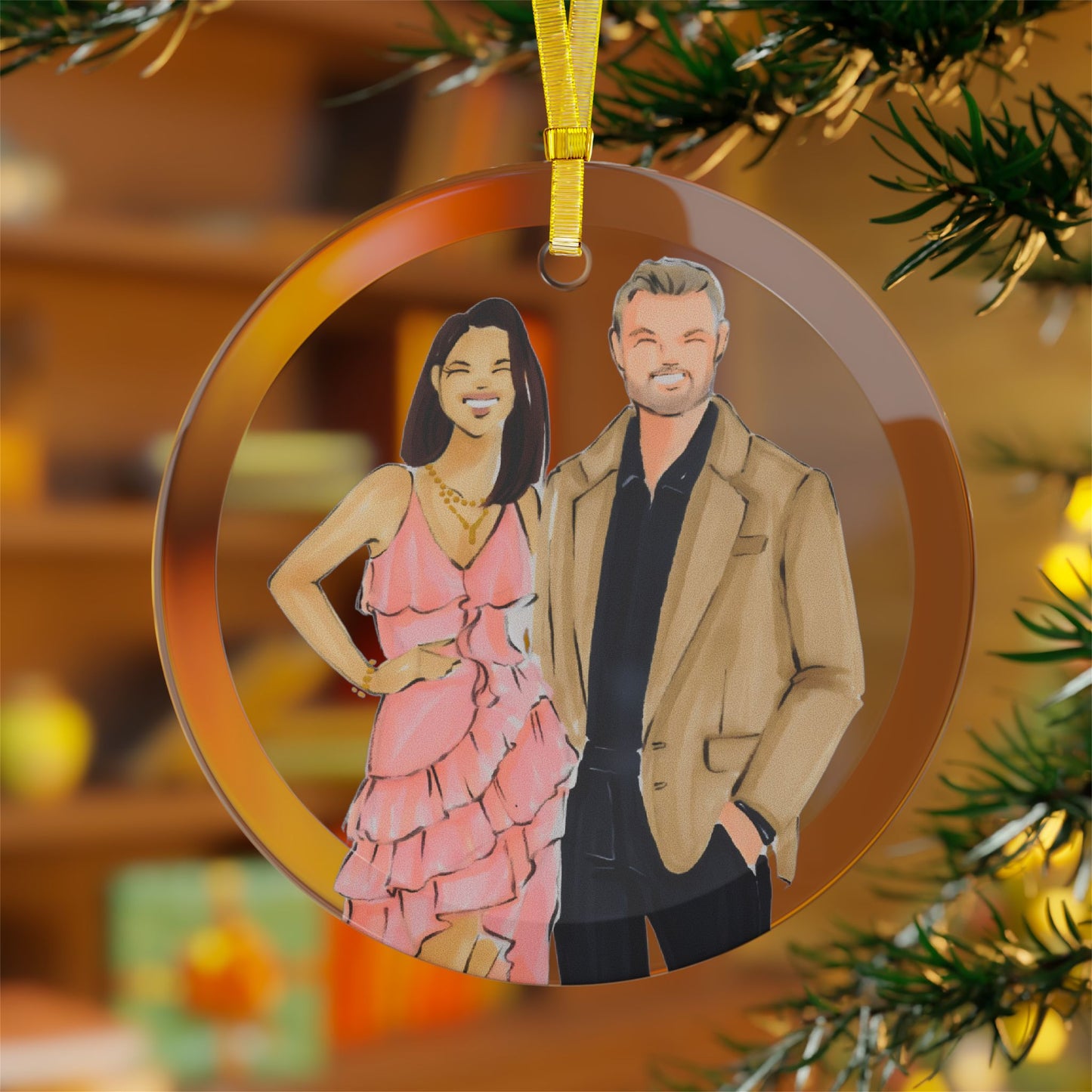 Custom Fashion Illustrated Glass Ornament