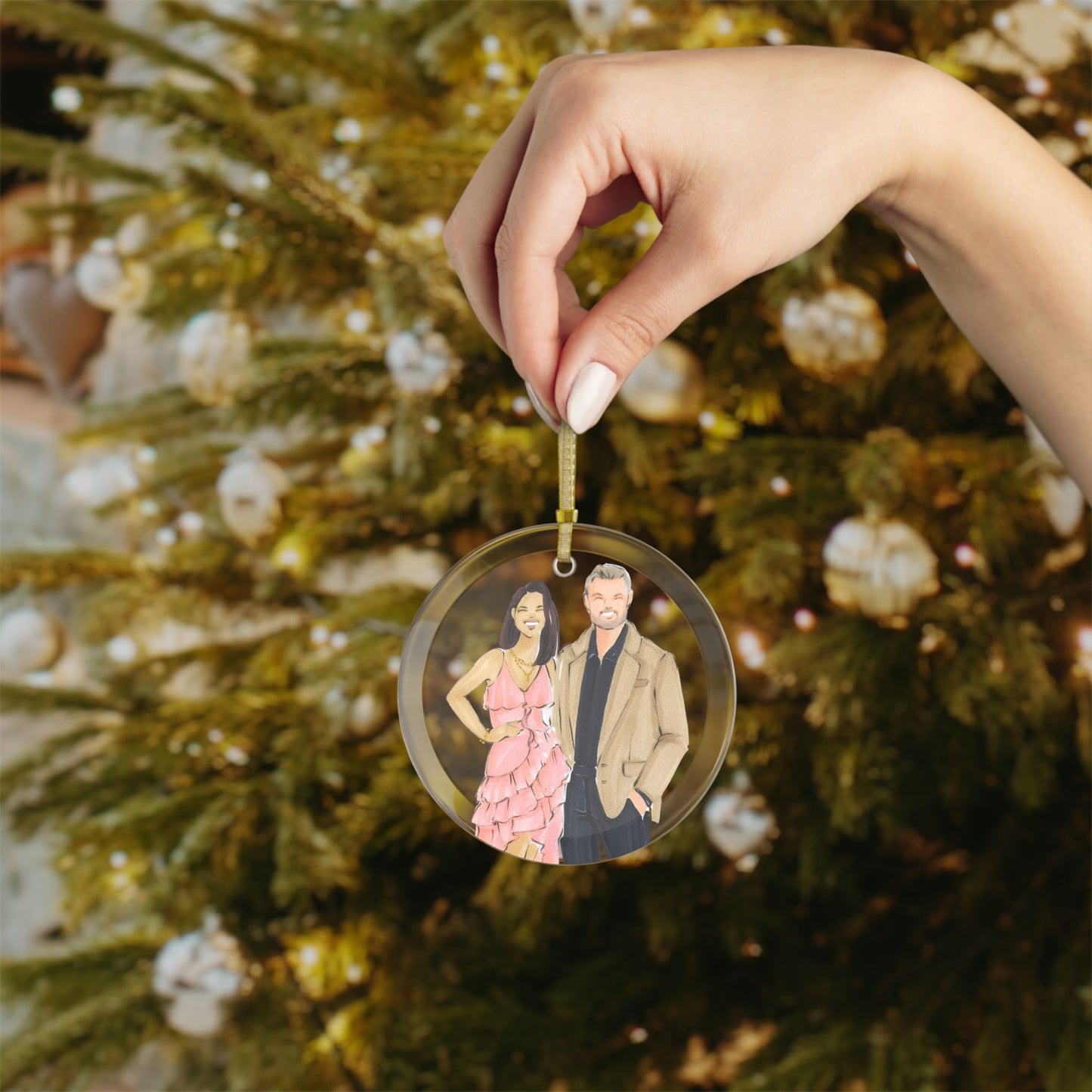 Custom Fashion Illustrated Glass Ornament