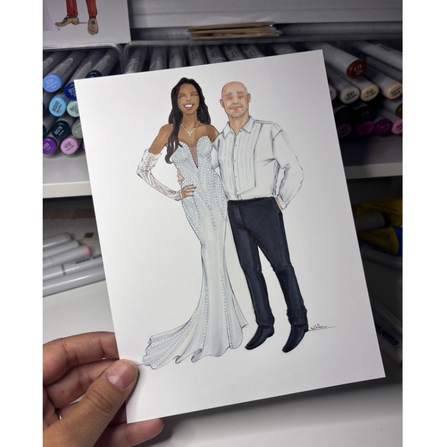 Keepsake Couture Custom Bride & Groom Illustration (5"x7" Unframed)
