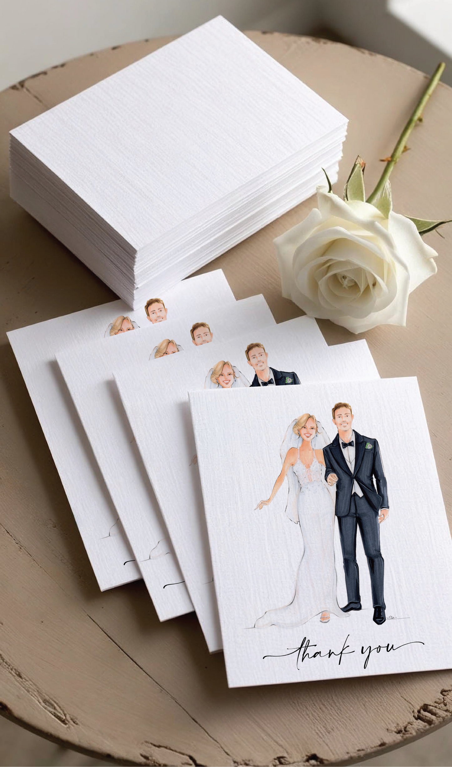 Custom Bride & Groom Fashion Illustrated Thank You Cards