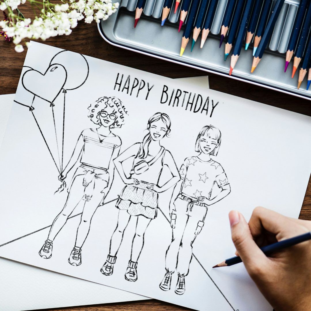 Digital Downloadable Girls Fashion Birthday Coloring Sheet
