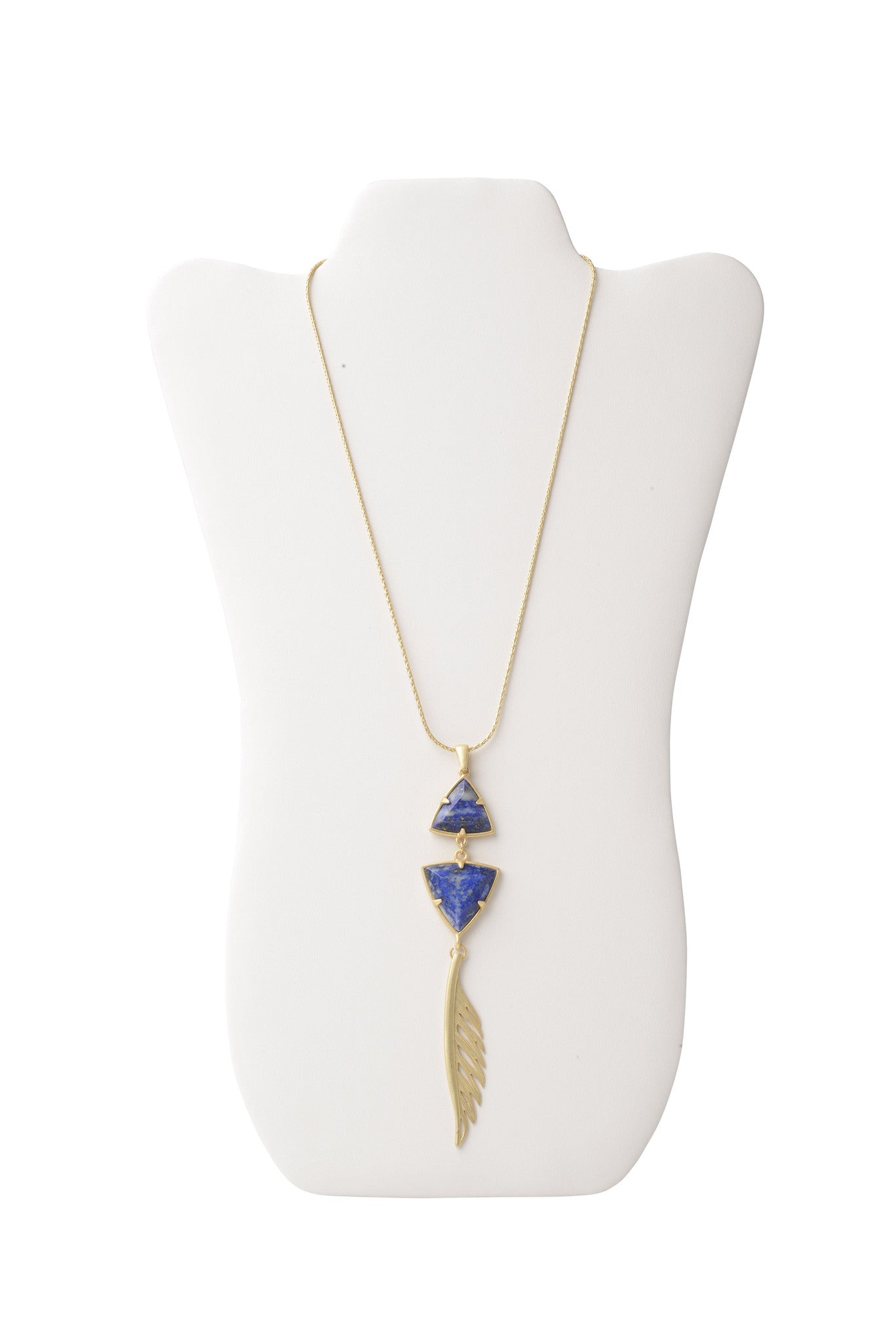 Adjustable Feather Pendant Necklace in Lapis