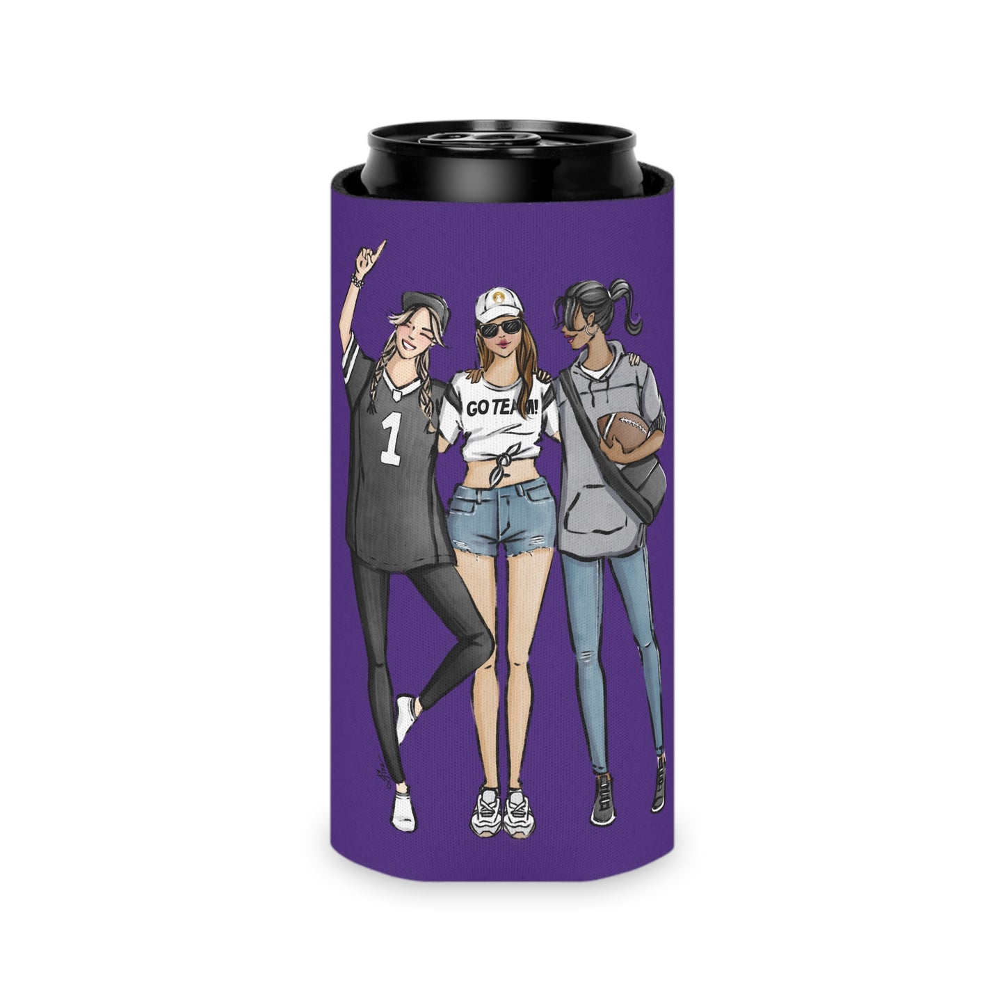 Keepsake Couture Fashion Illustrated Game Day Slim Can Cooler - PURPLE TEAMS