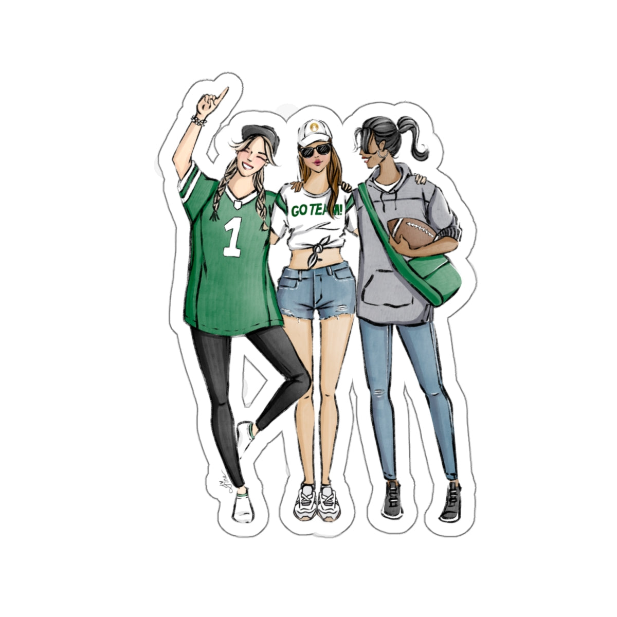 Keepsake Couture Fashion Illustrated Game Day Kiss-Cut Stickers - GREEN TEAMS