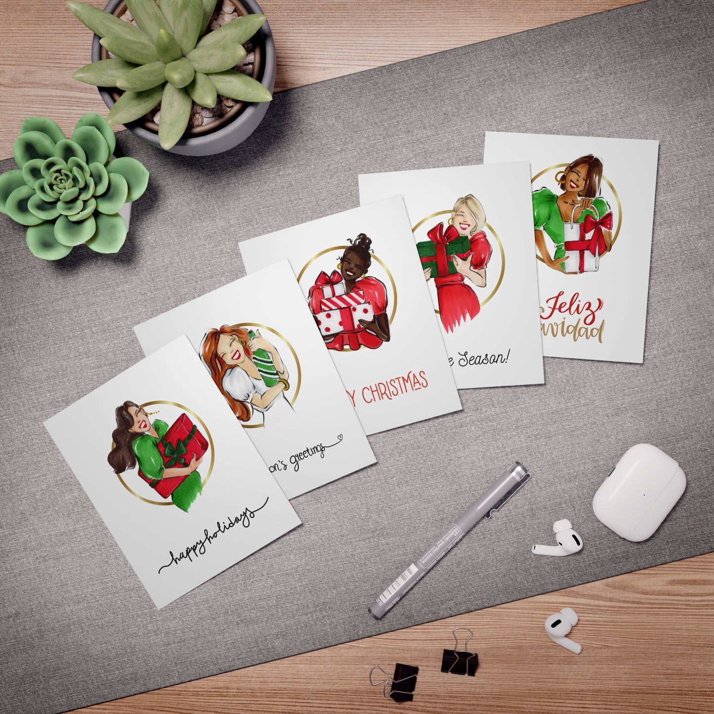 Fashion Illustrated Holiday Greeting Cards (5-Pack)