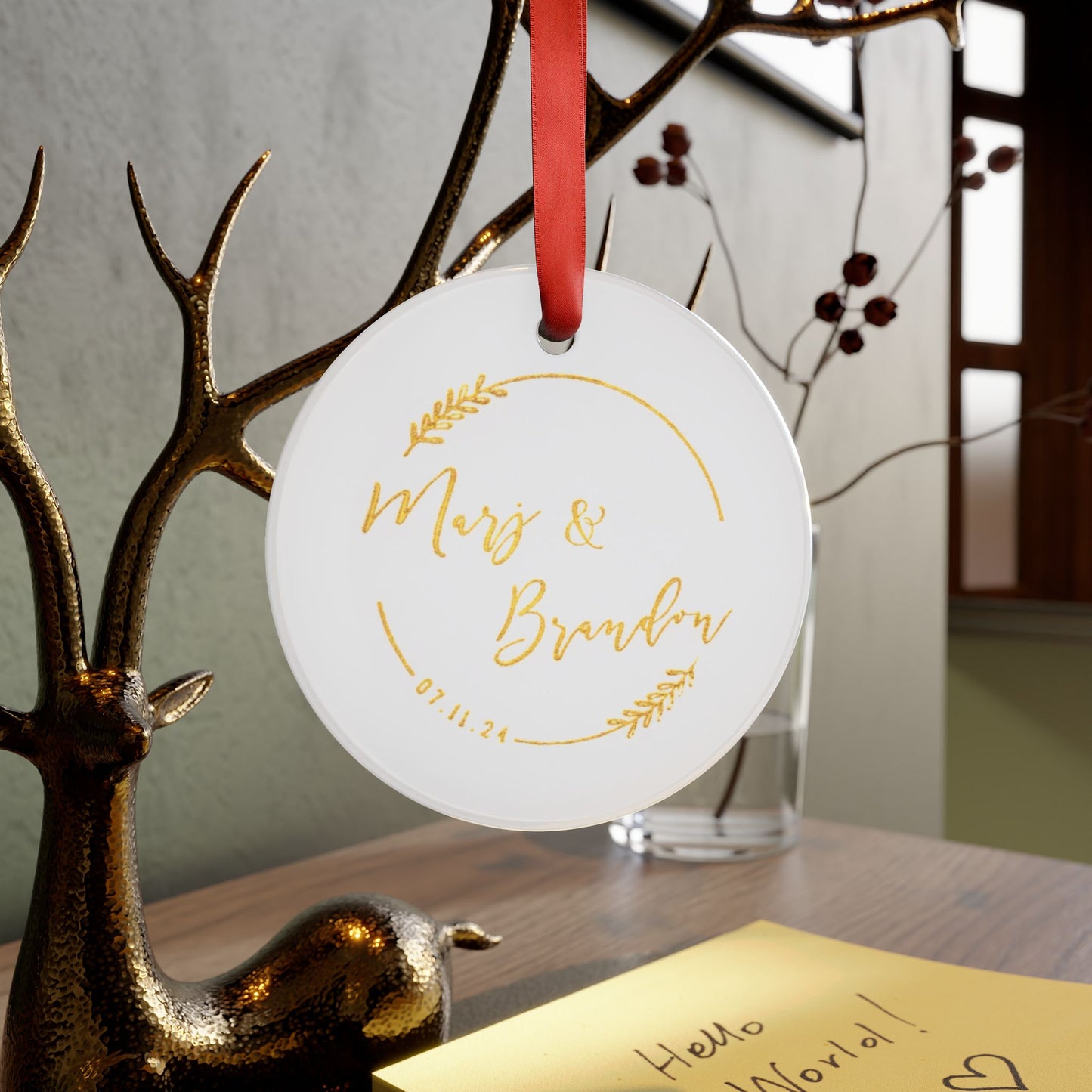 Custom Illustrated Acrylic Ornament with Ribbon