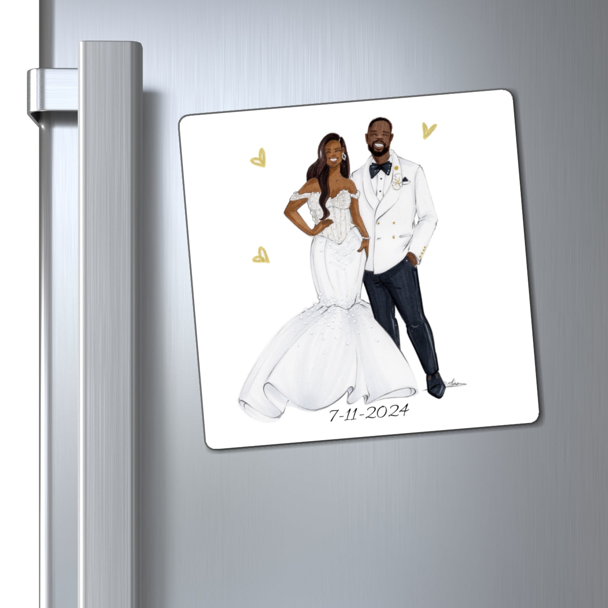 Large Custom Illustrated Wedding Magnet