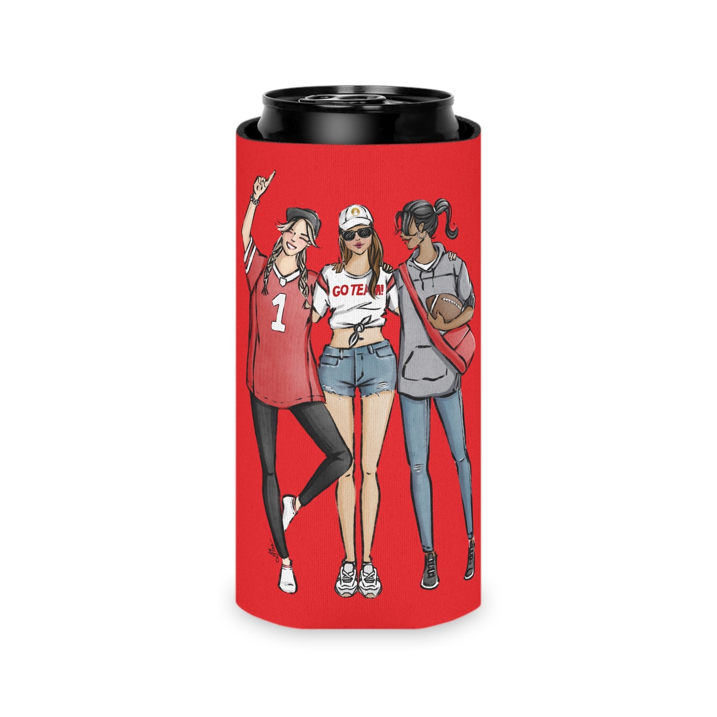 Keepsake Couture Fashion Illustrated Game Day Slim Can Cooler - RED TEAMS