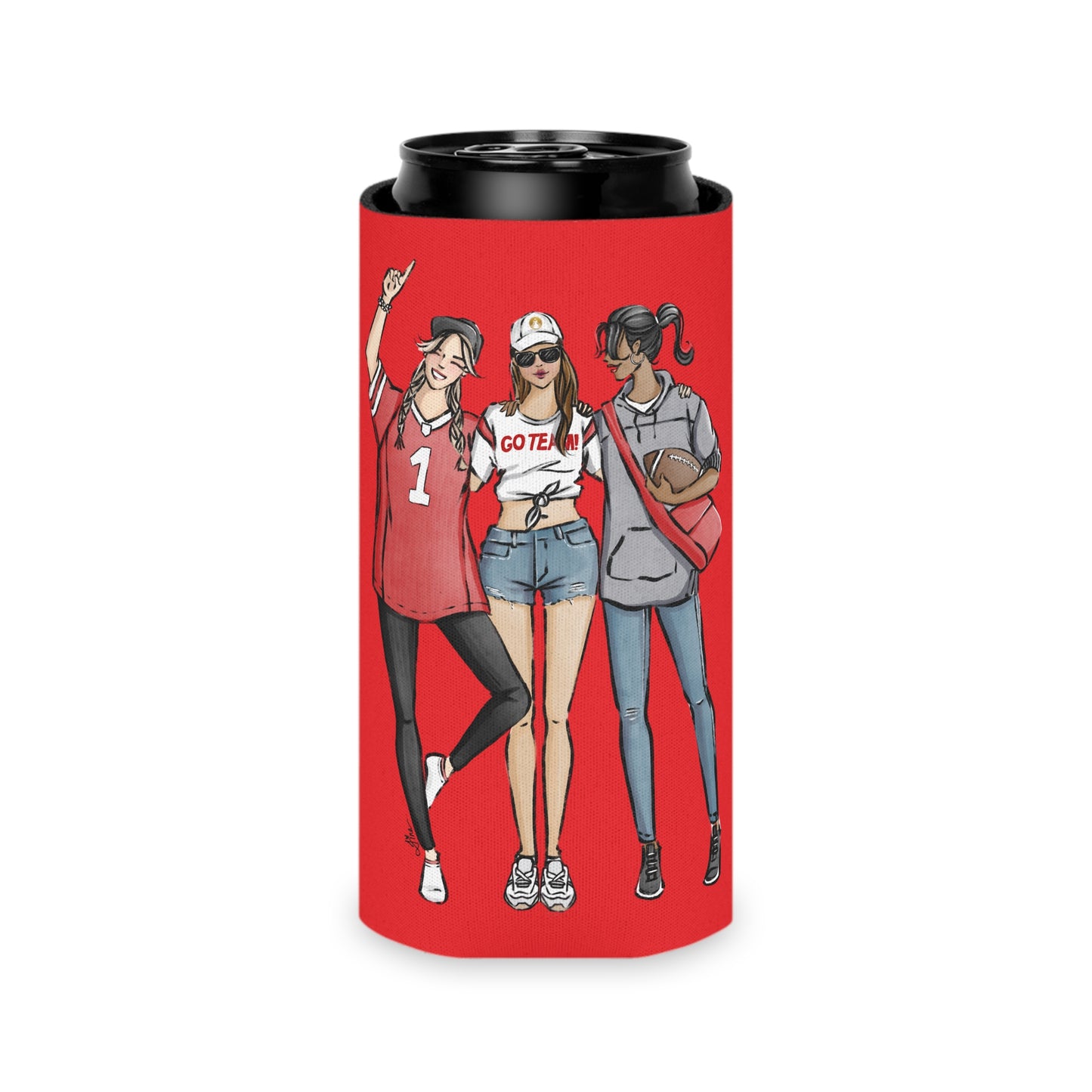 Keepsake Couture Fashion Illustrated Game Day Slim Can Cooler - RED TEAMS