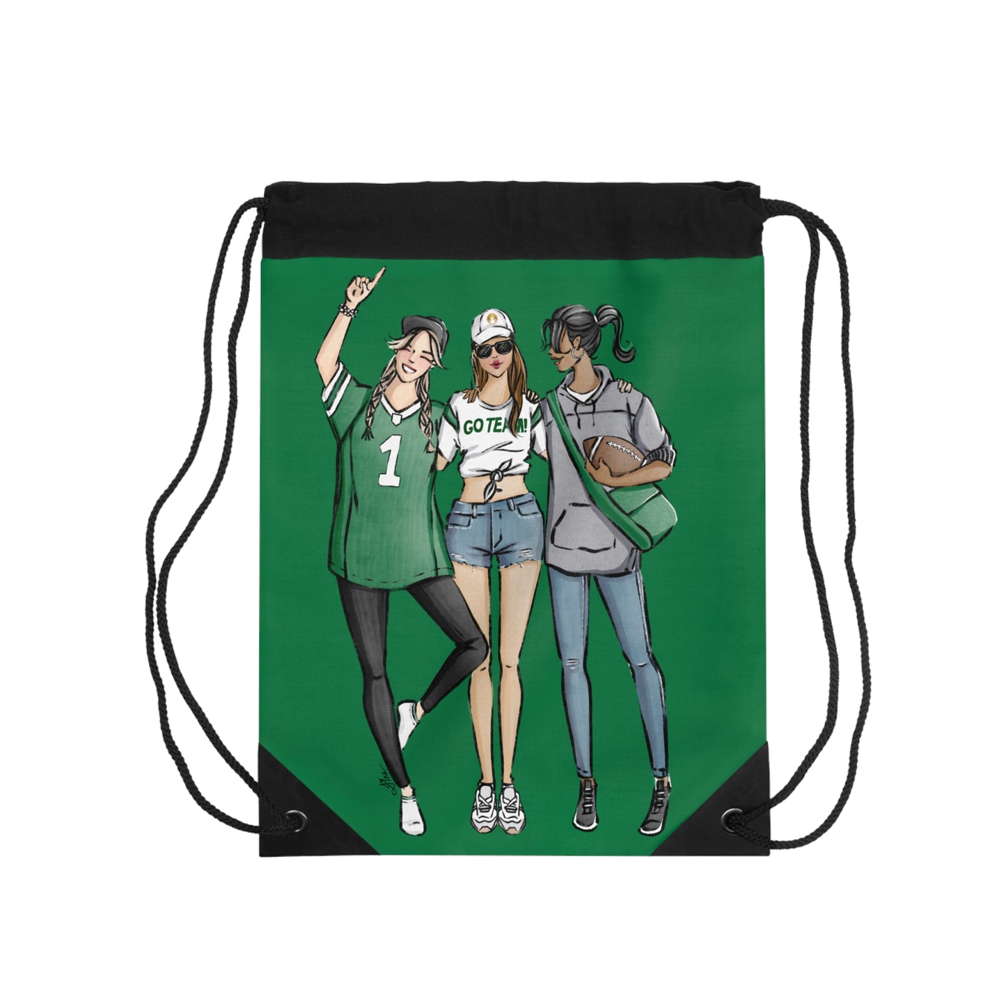 Keepsake Couture Fashion Illustrated Game Day Drawstring Bag - GREEN TEAMS