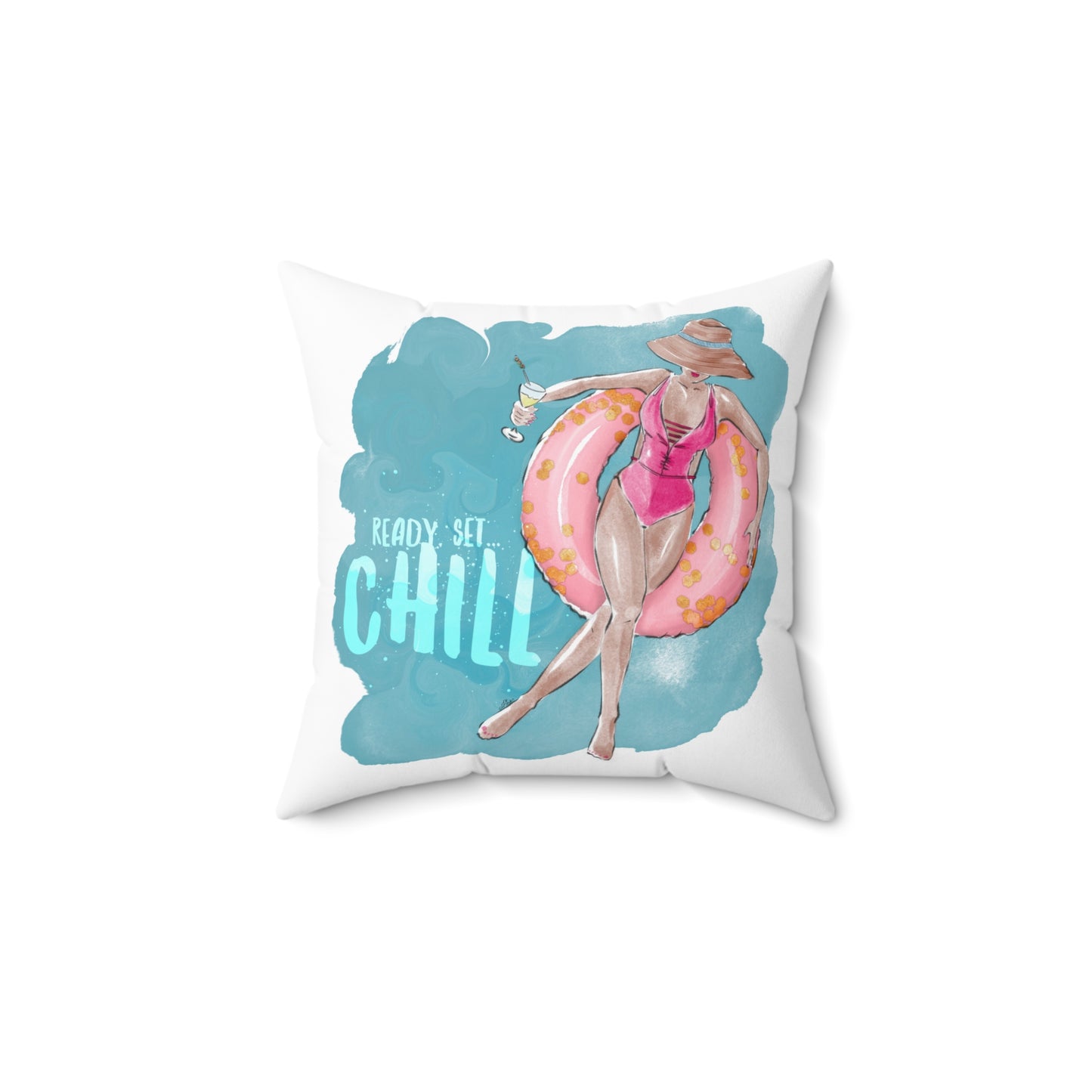 Double Sided Fashion Illustrated Relax and Chill Square Pillow 14x14