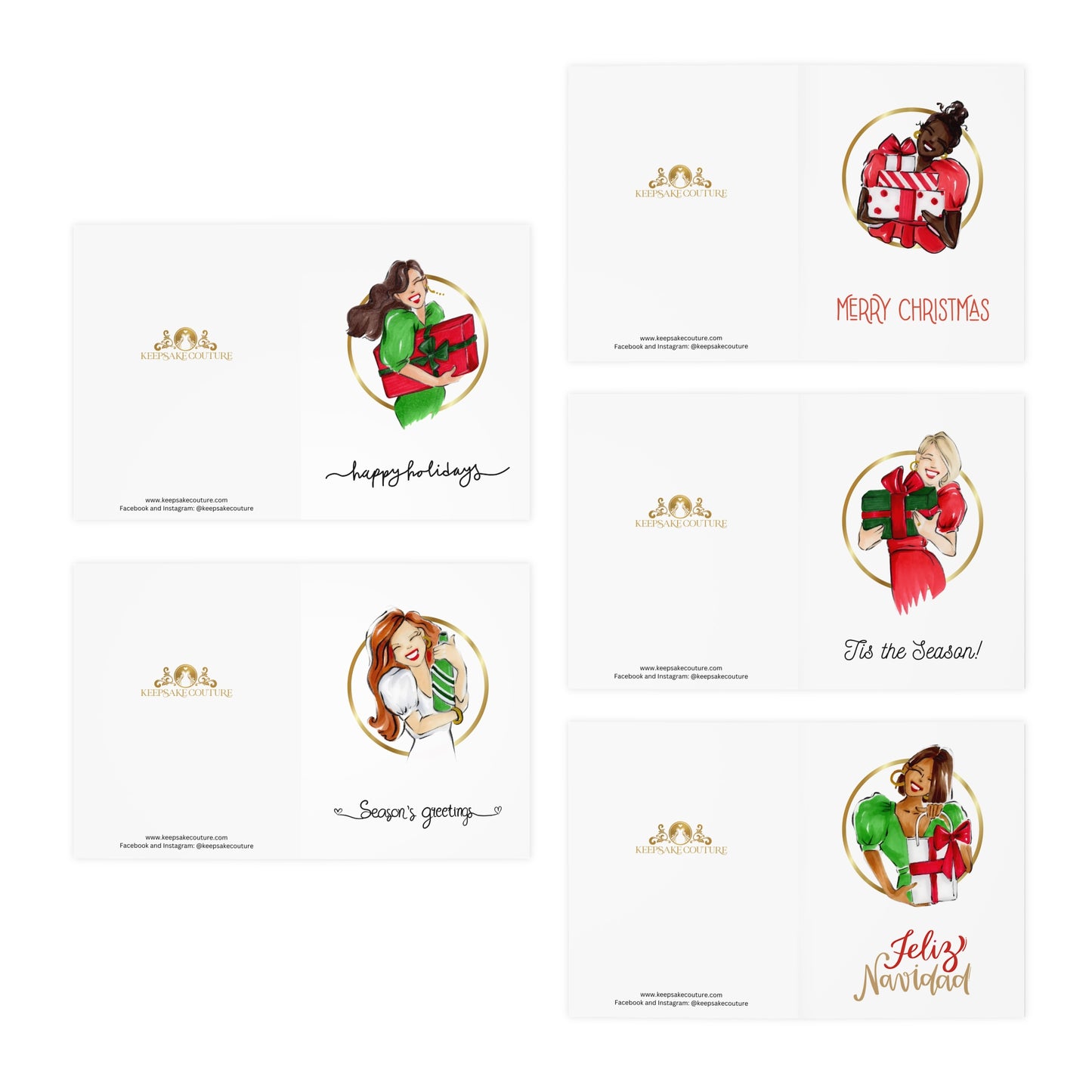 Fashion Illustrated Holiday Greeting Cards (5-Pack)