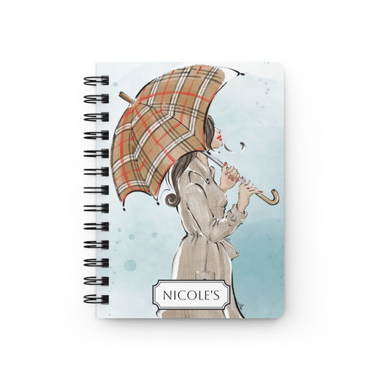 Keepsake Couture Personalizable Rainy Days Fashion Illustrated Spiral Bound Notebook Journal