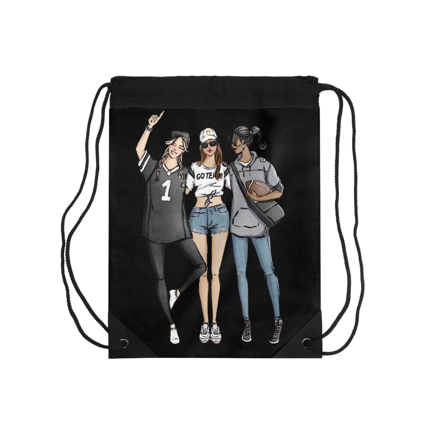 Keepsake Couture Fashion Illustrated Game Day Drawstring Bag - BLACK TEAMS