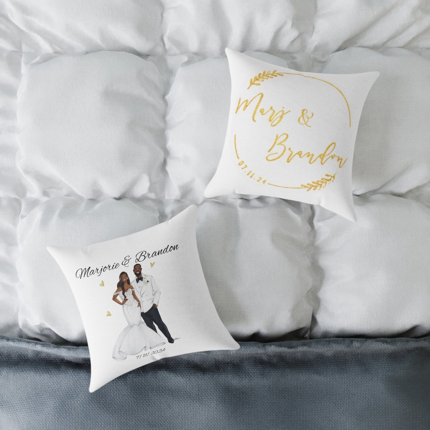 Marjorie & Brandon Custom Illustrated Wedding Pillow