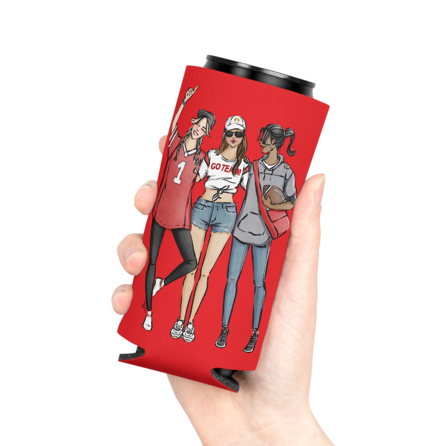 Keepsake Couture Fashion Illustrated Game Day Slim Can Cooler - RED TEAMS