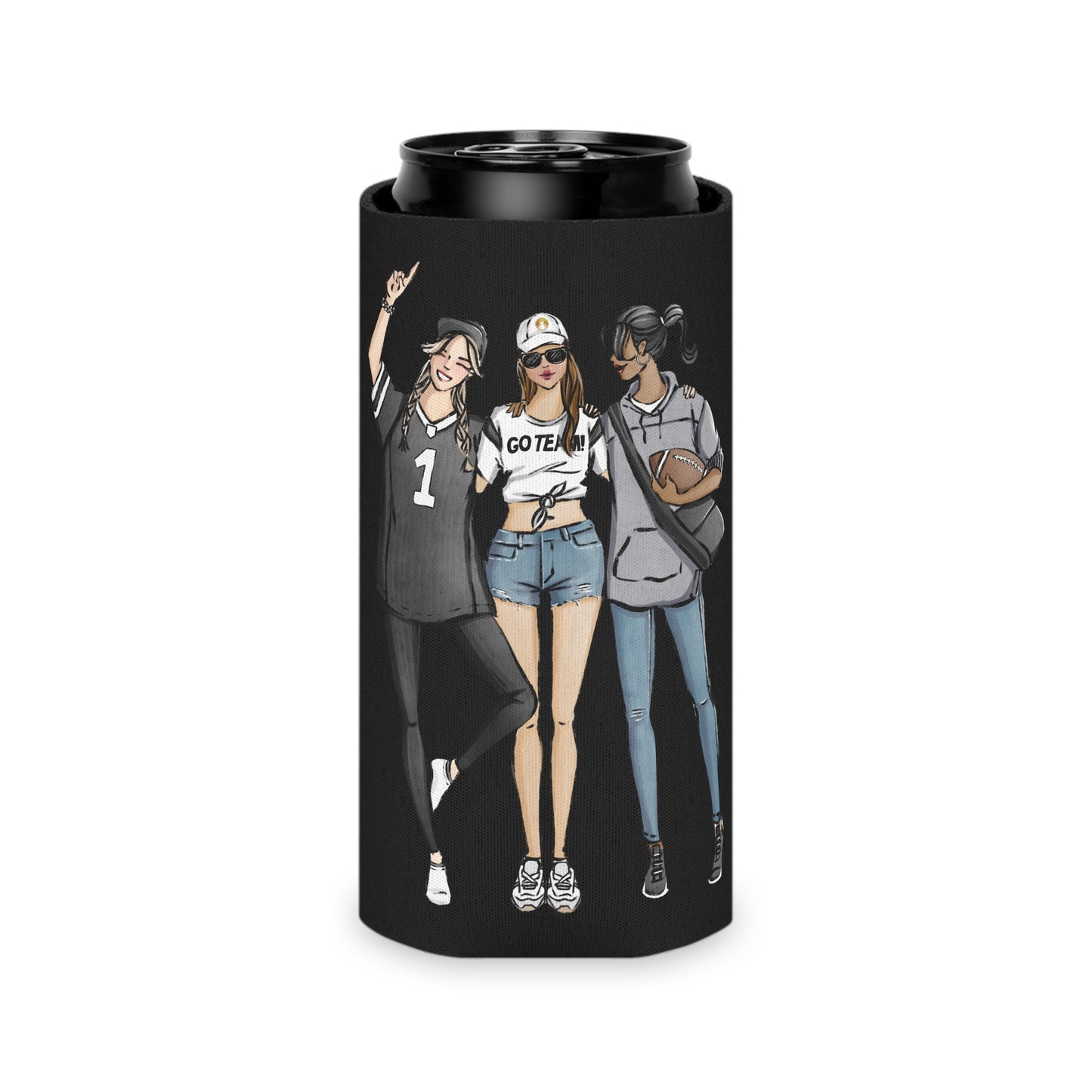 Keepsake Couture Fashion Illustrated Game Day Slim Can Cooler - BLACK TEAMS