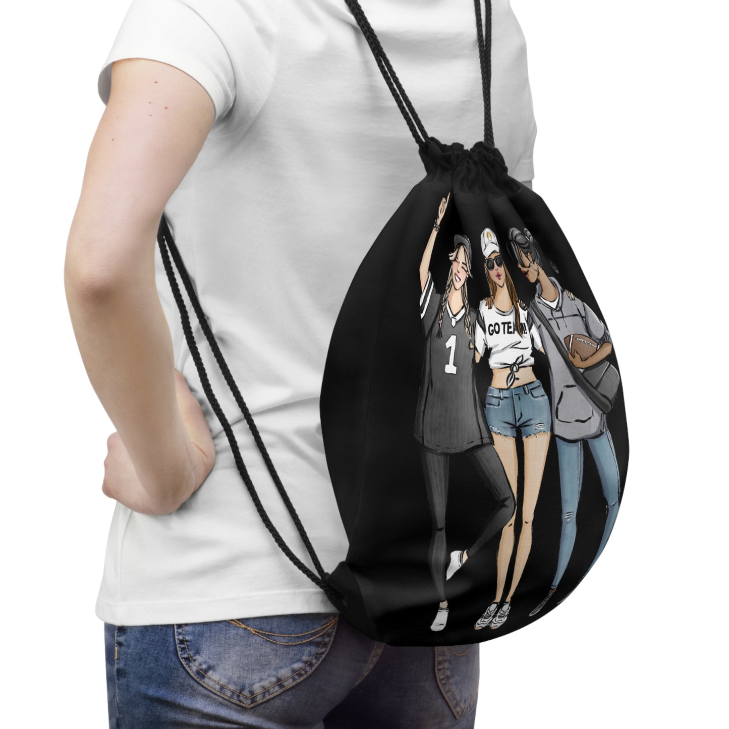 Keepsake Couture Fashion Illustrated Game Day Drawstring Bag - BLACK TEAMS