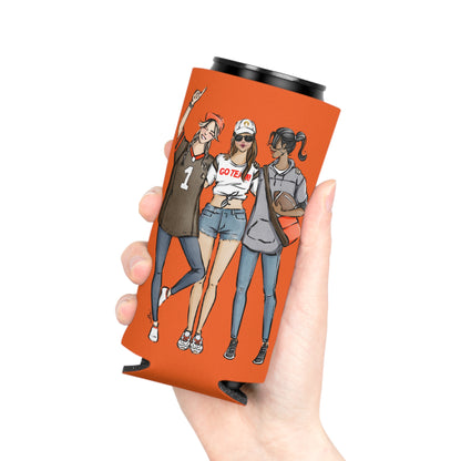 Keepsake Couture Fashion Illustrated Game Day Slim Can Cooler - BROWN & ORANGE TEAMS