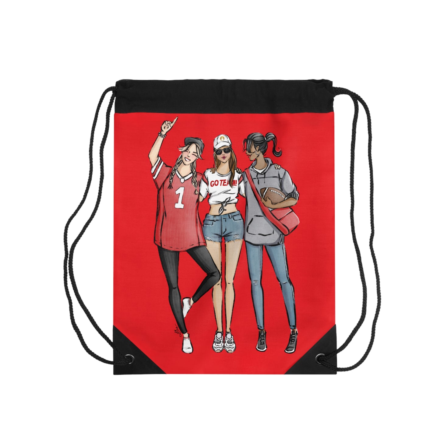 Keepsake Couture Fashion Illustrated Game Day Drawstring Bag - RED TEAMS