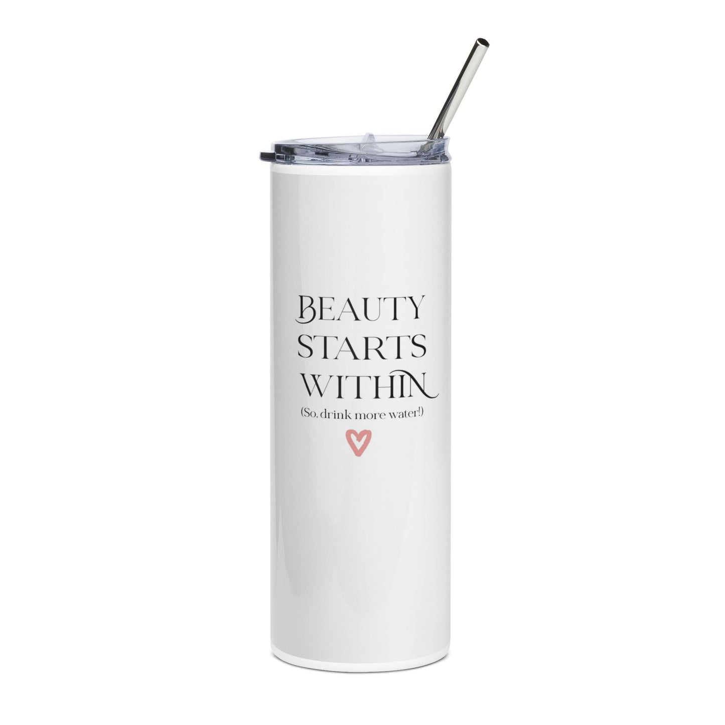 Beauty Starts Within Stainless Steel Tumbler, Inspirational Travel Mug, 20oz Water Bottle, Self-Care Gift, Fitness Motivation Cup