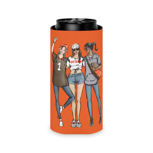 Keepsake Couture Fashion Illustrated Game Day Slim Can Cooler - BROWN & ORANGE TEAMS