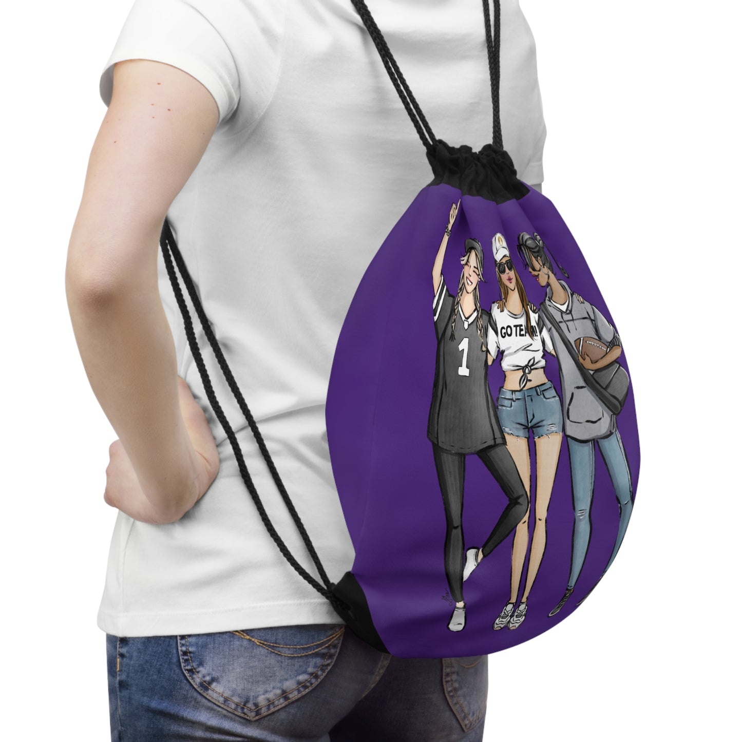 Keepsake Couture Fashion Illustrated Game Day Drawstring Bag - PURPLE TEAMS