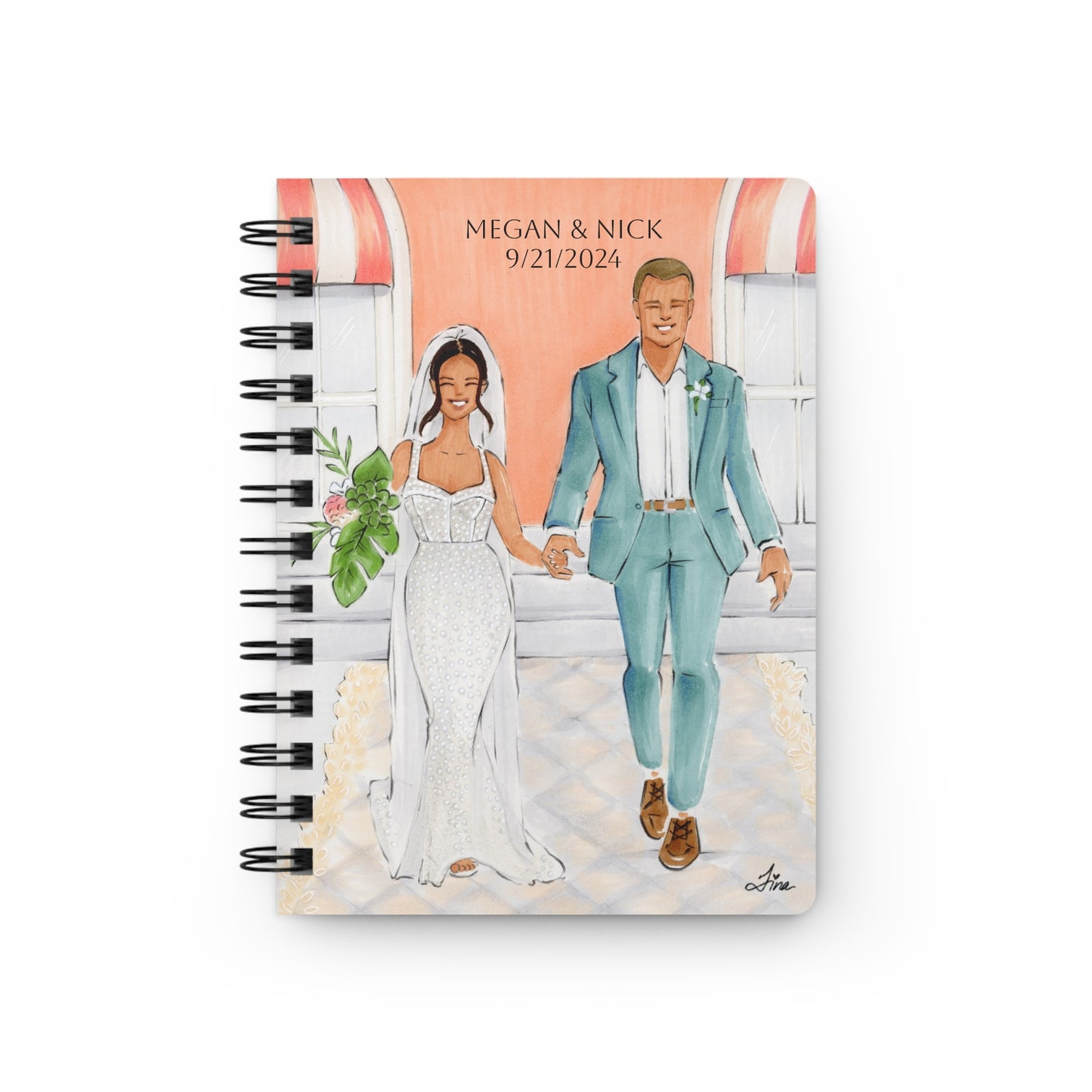 Megan & Nick's Wedding Illustrated Spiral Bound Notebook Journal