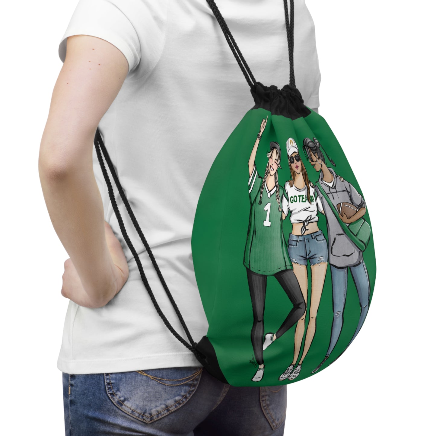 Keepsake Couture Fashion Illustrated Game Day Drawstring Bag - GREEN TEAMS