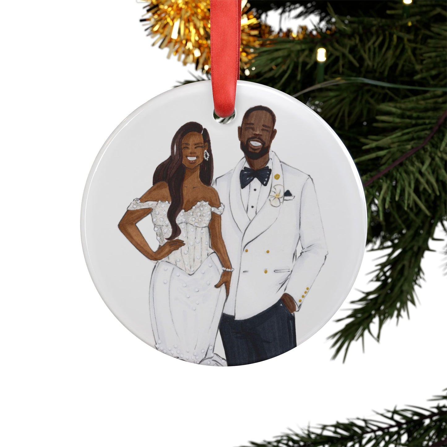 Custom Illustrated Acrylic Ornament with Ribbon