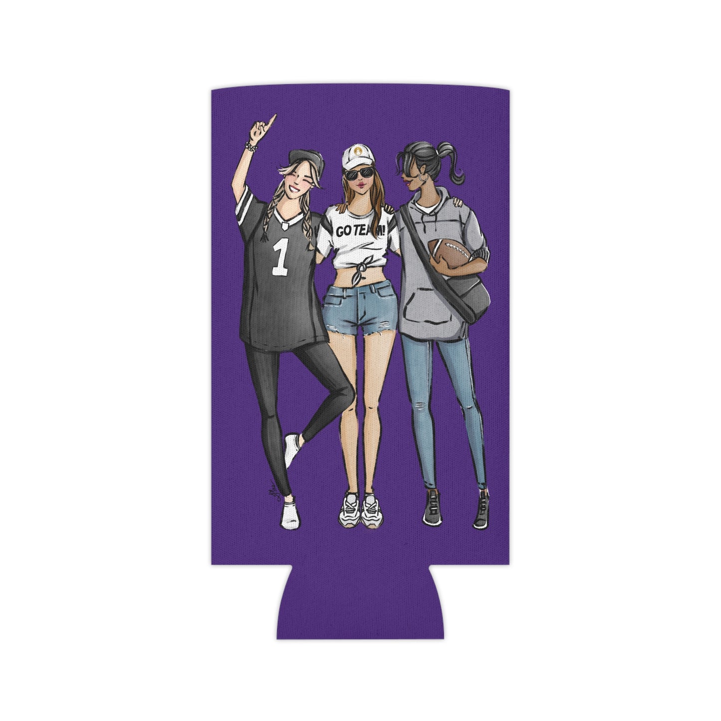 Keepsake Couture Fashion Illustrated Game Day Slim Can Cooler - PURPLE TEAMS