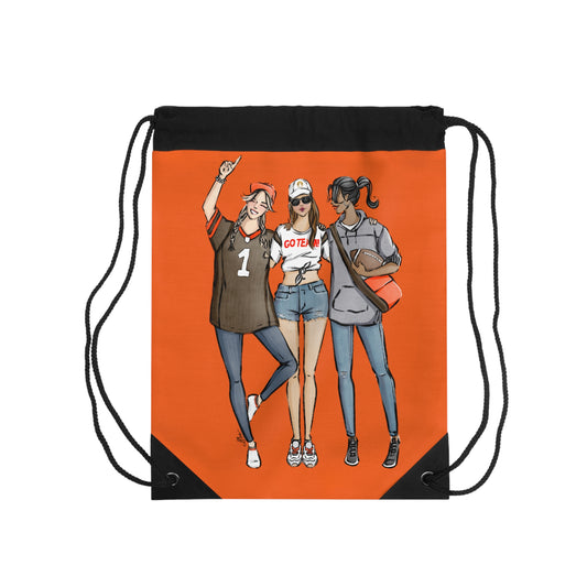 Keepsake Couture Fashion Illustrated Game Day Drawstring Bag - BROWN & ORANGE TEAMS