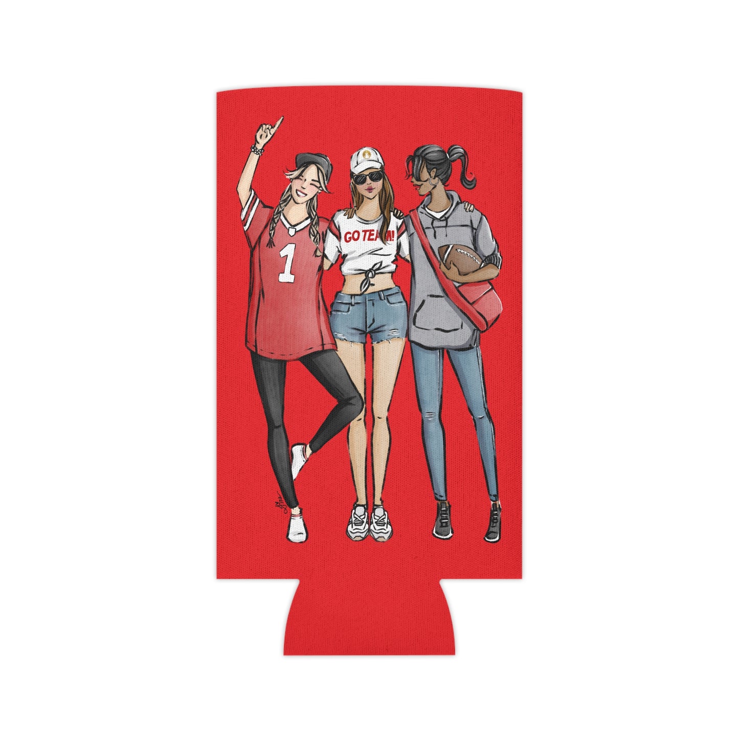 Keepsake Couture Fashion Illustrated Game Day Slim Can Cooler - RED TEAMS