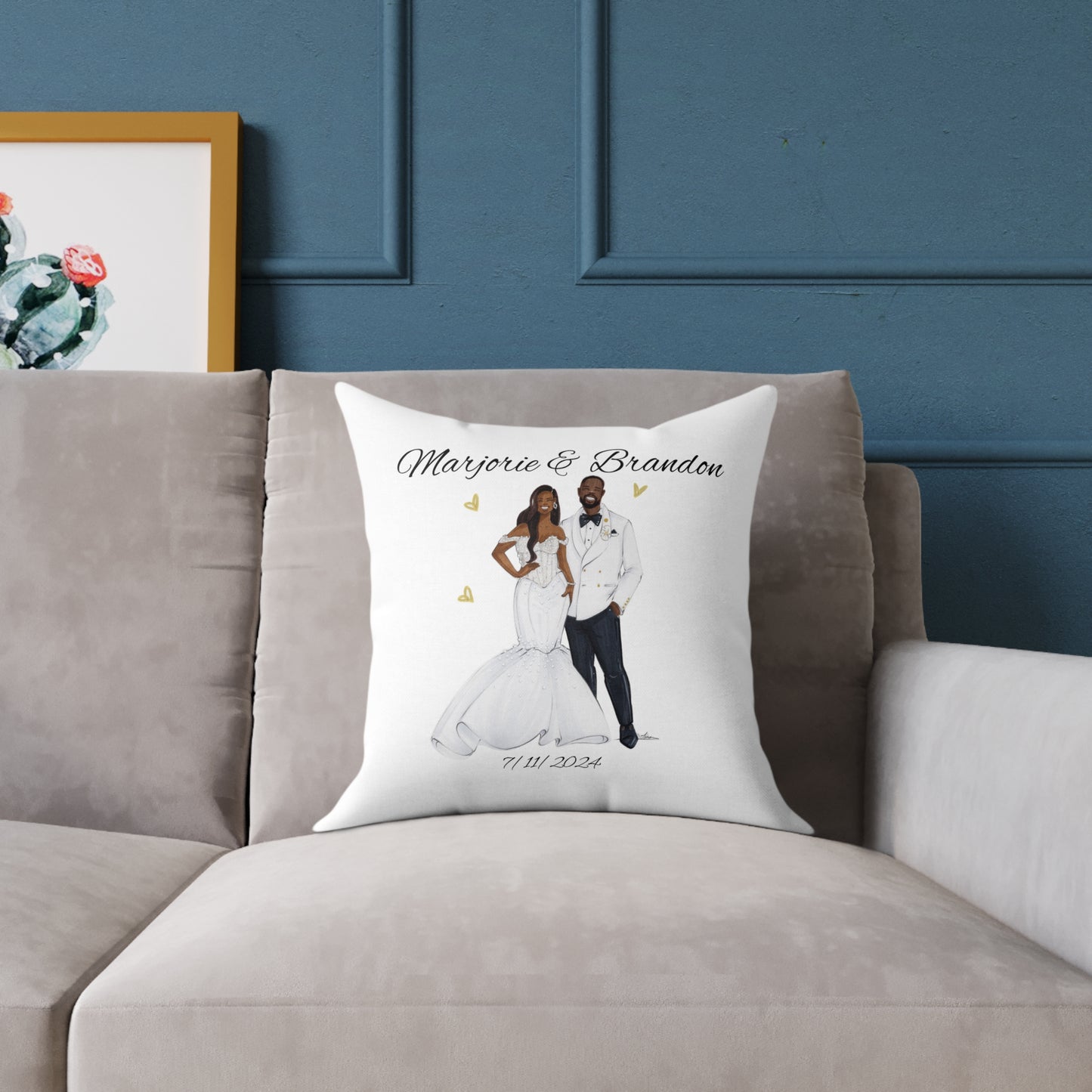 Marjorie & Brandon Custom Illustrated Wedding Pillow