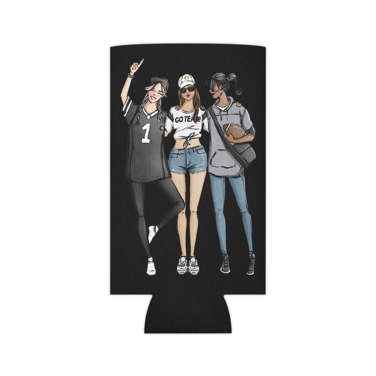 Keepsake Couture Fashion Illustrated Game Day Slim Can Cooler - BLACK TEAMS