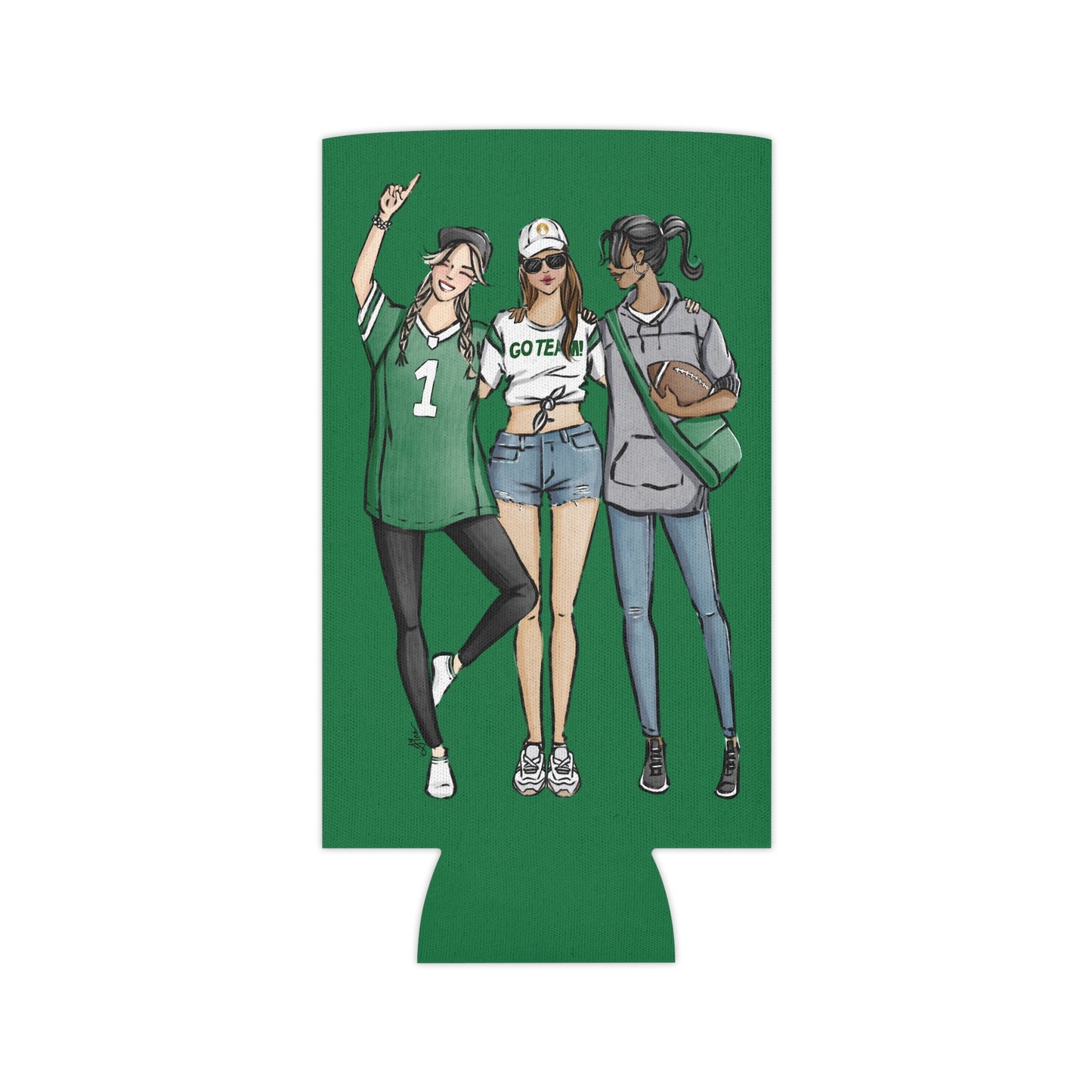 Keepsake Couture Fashion Illustrated Game Day Slim Can Cooler - GREEN TEAMS