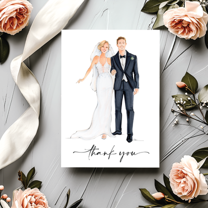 Custom Bride & Groom Fashion Illustrated Thank You Cards