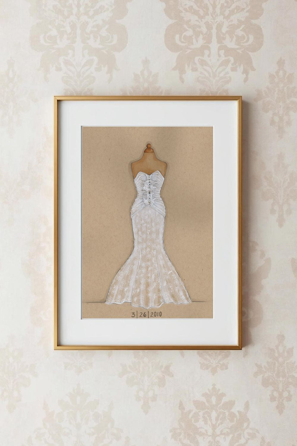 Framed Custom Wedding Dress Illustration Keepsake