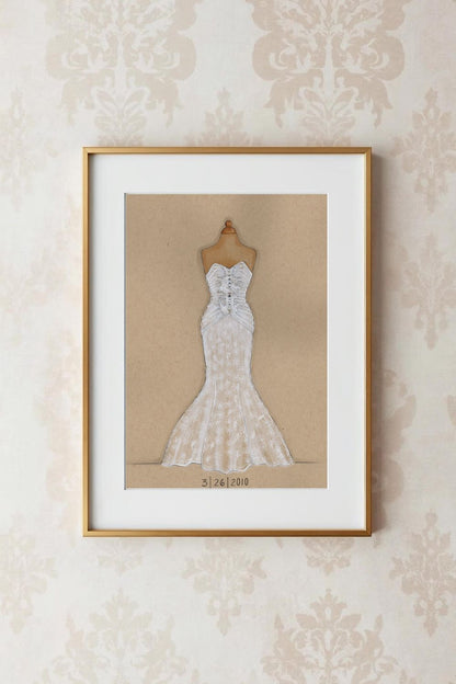 Framed Custom Wedding Dress Illustration Keepsake
